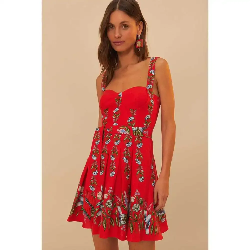 Red Sweet Bloom Bouquet LENZING™ ECOVERO™ Euroflax™ Mini Dress - Picture 1 of 3